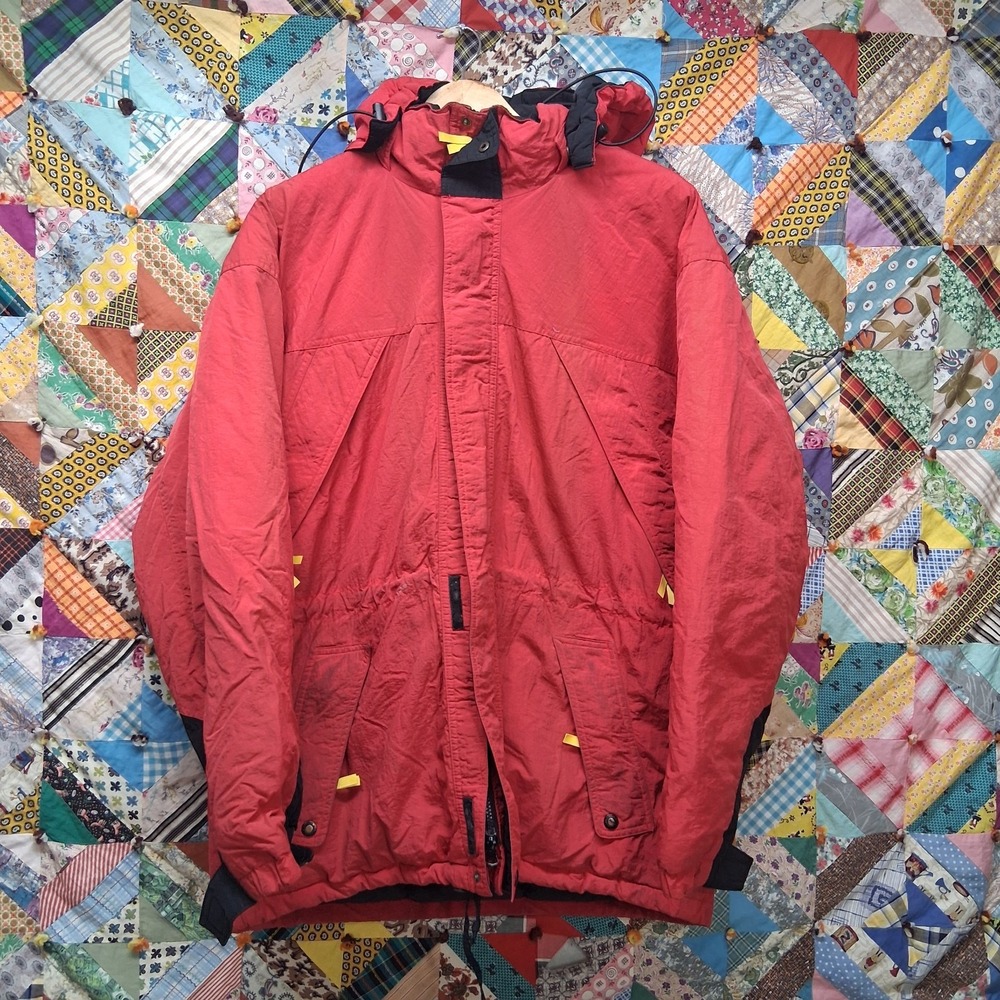 Vintage 90s Marlboro Country Store Puffer Jacket Men's Large Down Fill Red